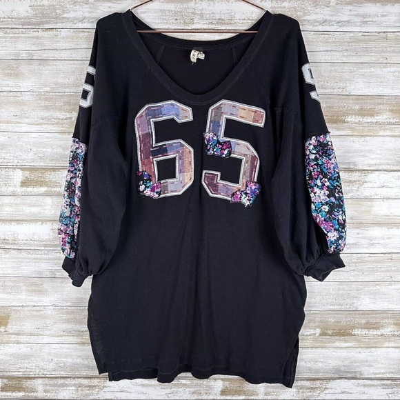 Free People/We the Free - Sz M - Oversized fit/Floral sleeve tunic - Picture 2 of 6